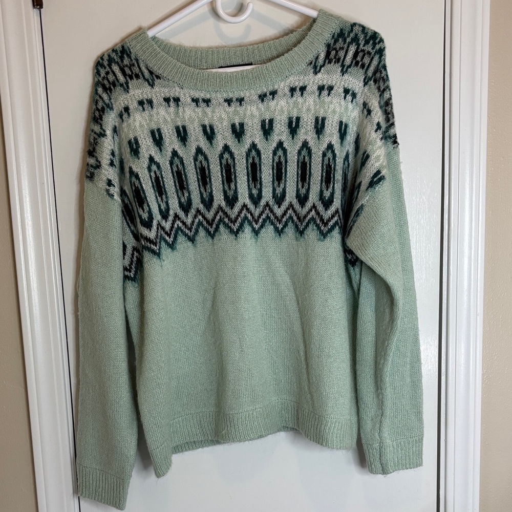 Mint Green Patterned Women's Crew Neck Sweater